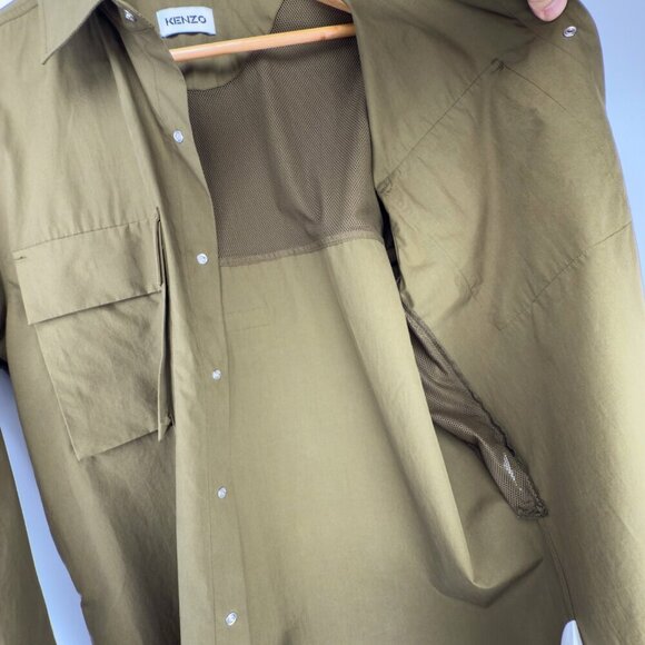 KENZO Button Down Cargo Maxi Pocket Oversized Fit Cotton Green Logo OverShirt  M - Picture 9 of 16